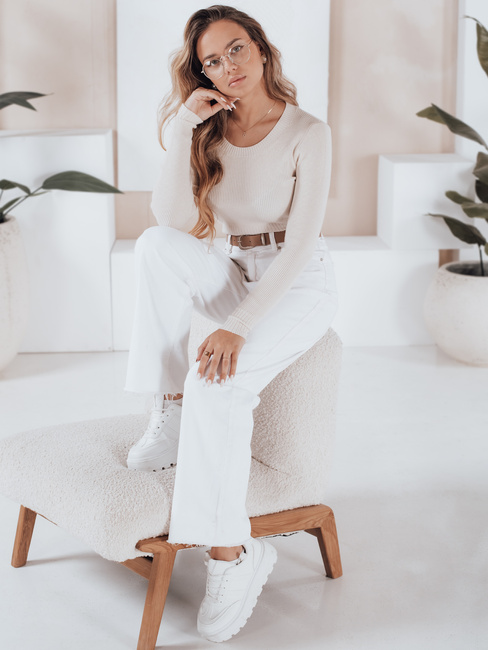 Damski sweter prążkowany NOLVIE ecru Dstreet MY2495