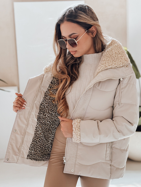 Kurtka damska zimowa WARMMISS pikowana z kapturem  jasnobeżowa Dstreet TY4923