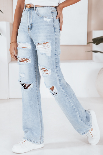 Jeansy damskie wide leg z dziurami niebieskie Dstreet UY2801