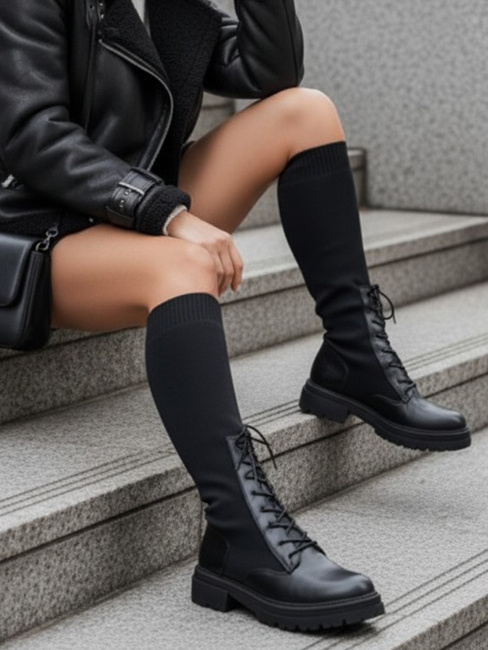 Kozaki damskie skarpetkowe czarne Dstreet ZY1014