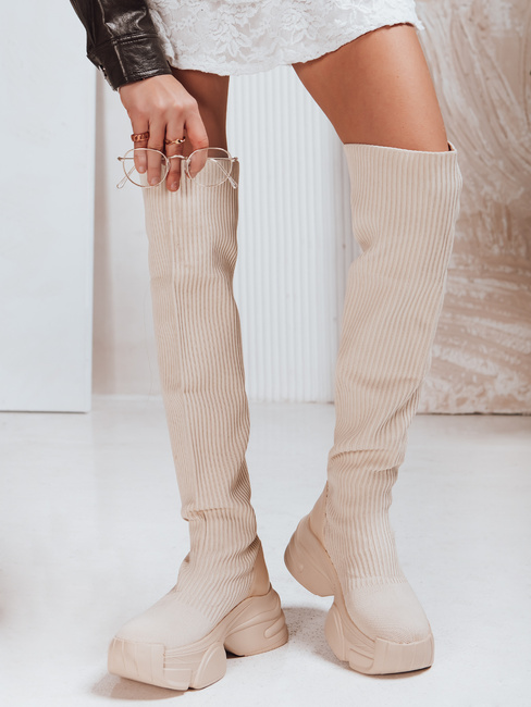 Kozaki damskie skarpetowe beżowe Dstreet ZY1322