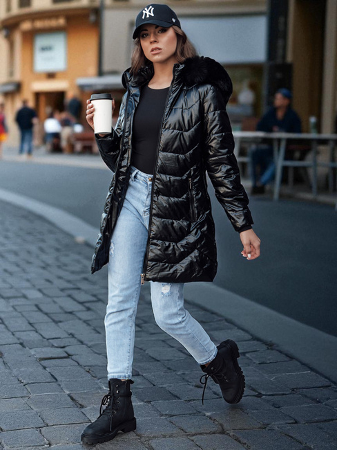 Kurtka zimowa damska pikowana z futerkiem SHINE czarna Dstreet TY4483