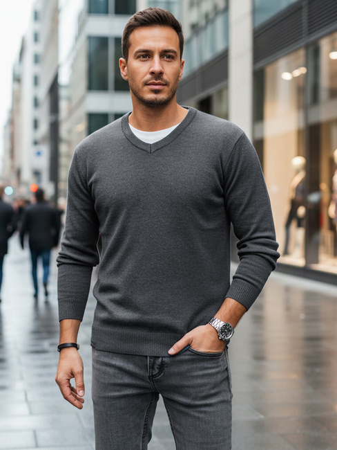 Sweter męski w serek jasnoszary Dstreet WX2316