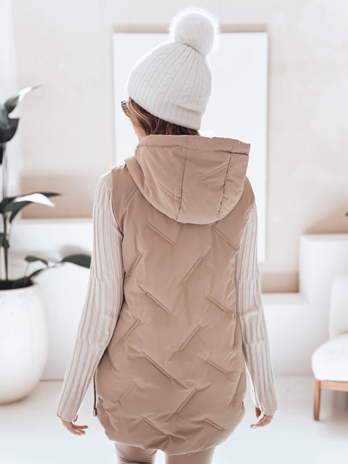 Kamizelka damska pikowana z kapturem kamelowa Dstreet TY5107