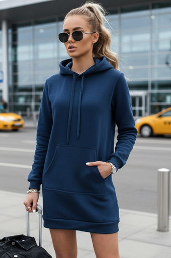 Bluza damska długa z kapturem oversize TIMMY ciemnoniebieska Dstreet EY1930