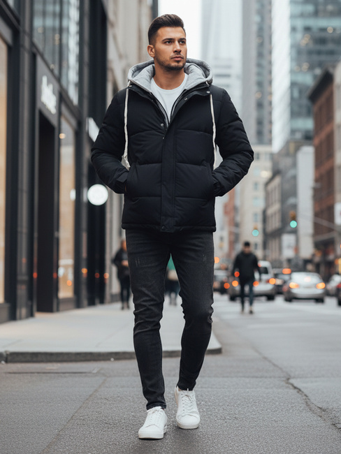 Kurtka męska zimowa pikowana z kapturem granatowa Dstreet TX5101