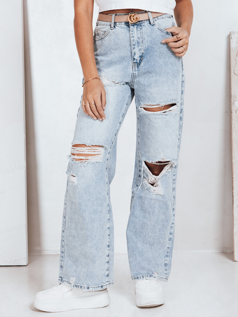 Jeansy damskie szerokie z przetarciami niebieskie Dstreet UY2794