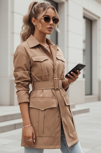 Płaszcz damski przejściowy wiązany VERMONT kamelowy Dstreet NY0580