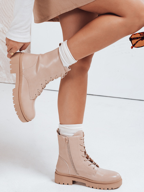 Botki damskie trapery STYLOBOSS kremowe Dstreet ZY0522