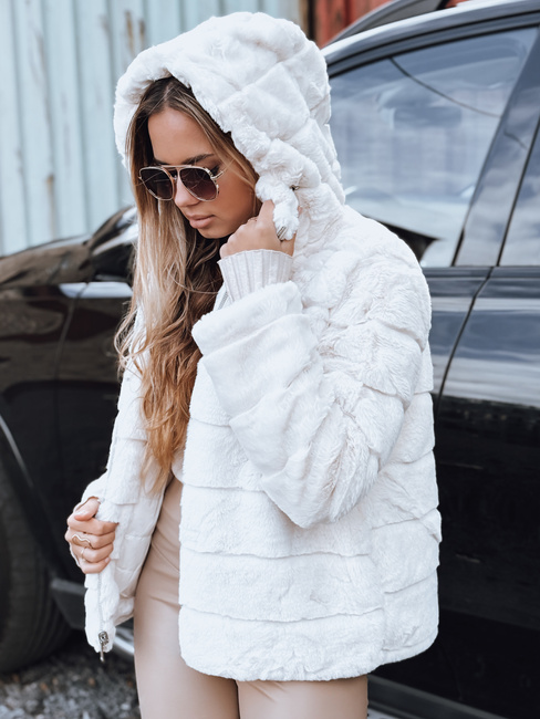 Kurtka damska futrzana dwustronna z kapturem jasnobeżowa Dstreet TY5273