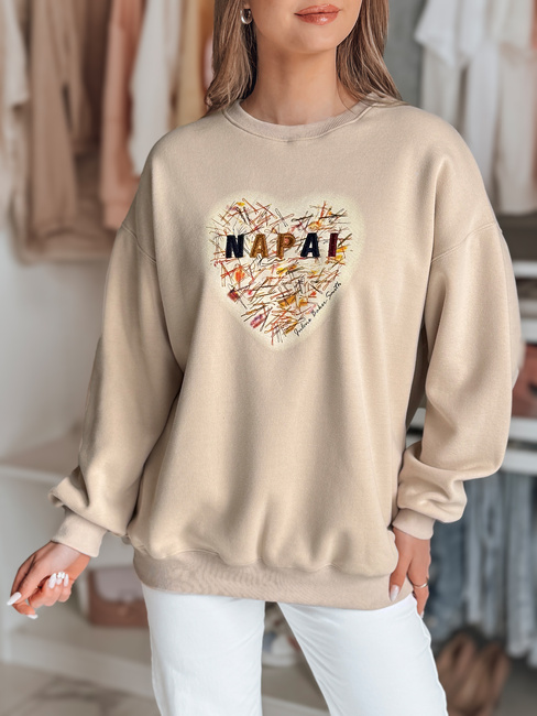 Bluza damska oversize z sercem SERDUCHOVA beżowa Dstreet BY1442