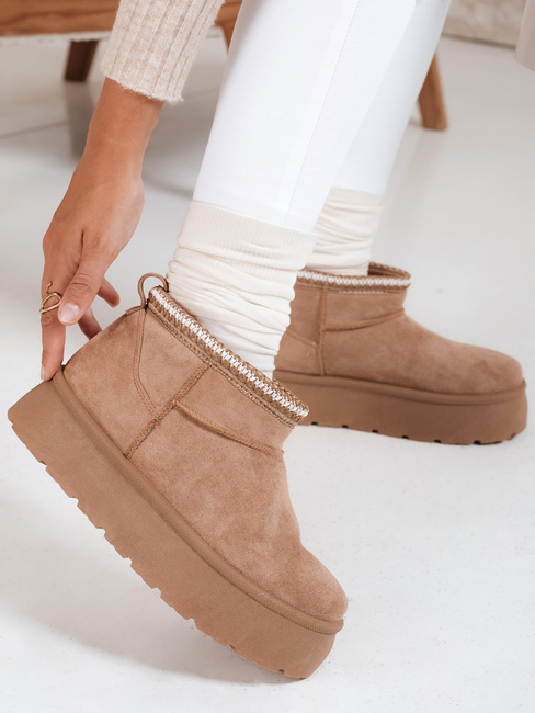 Śniegowce damskie na platformie beżowe Dstreet ZY1054