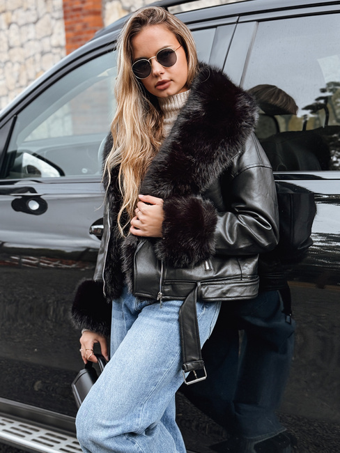 Kurtka ramoneska damska z futerkiem czarna Dstreet TY5233