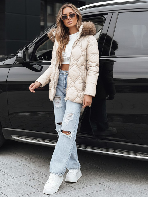 Kurtka damska zimowa z futerkiem ecru Dstreet TY5513