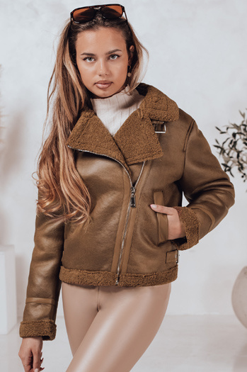 Kurtka damska SOFTSTILL zamszowa z kożuszkiem kamelowa Dstreet TY4747