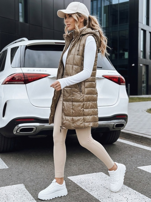 Kamizelka damska pikowana z kapturem złota Dstreet TY5258