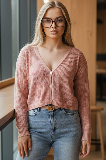 Sweter damski ażurowy GOFFY brzoskwiniowy Dstreet MY2279