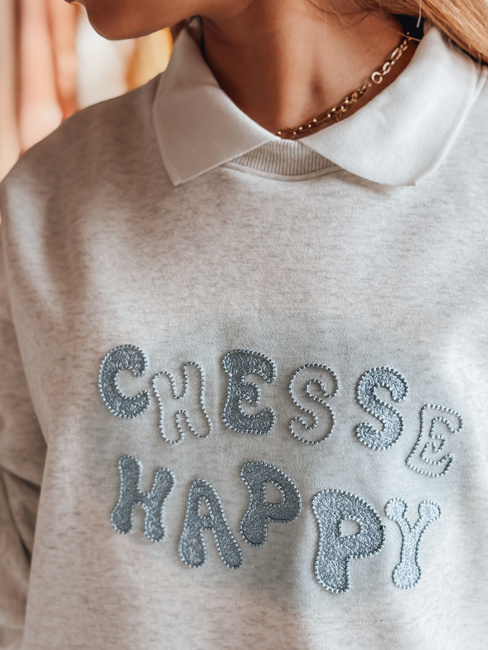 Bluza damska oversize z nadrukiem HAPIRES szara Dstreet BY1485