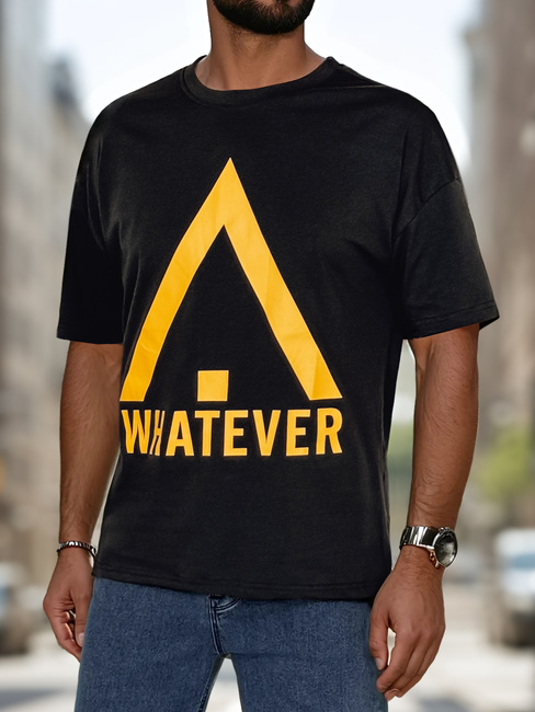 T-shirt męski z nadrukiem czarny Dstreet RX5666