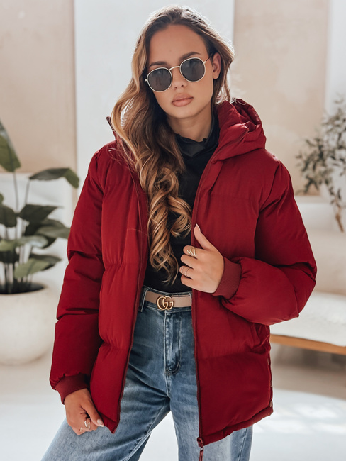 Kurtka damska MISSFROST pikowana z kapturem bordowa Dstreet TY4960