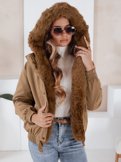 Kurtka damska zimowa VESSADA krótka z futerkiem jasnobrązowa Dstreet TY5061