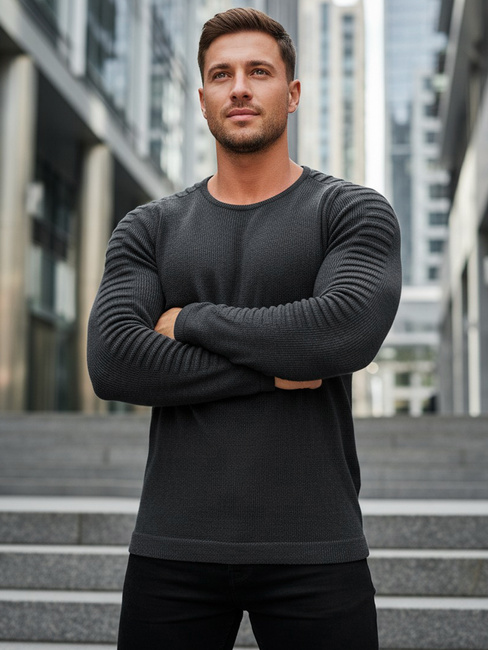 Sweter męski wkładany przez głowę antracytowy WX1604