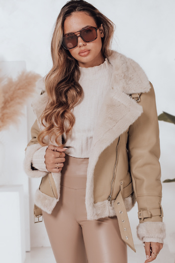 Kurtka zimowa damska ramoneska z futerkiem beżowa Dstreet TY4993