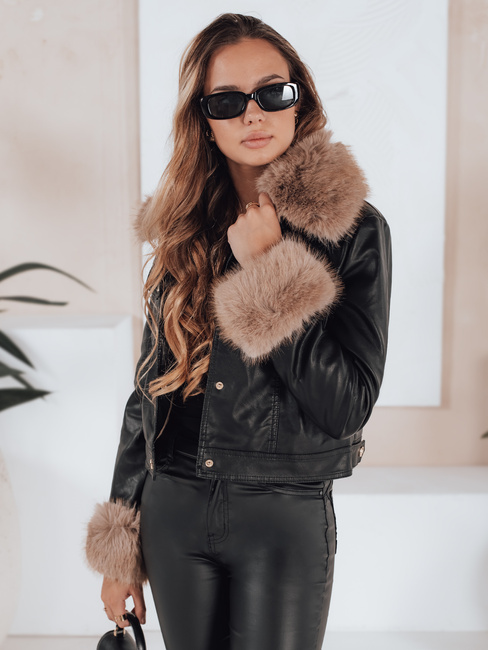 Kurtka skórzana damska ramoneska z futerkiem czarna Dstreet TY5206