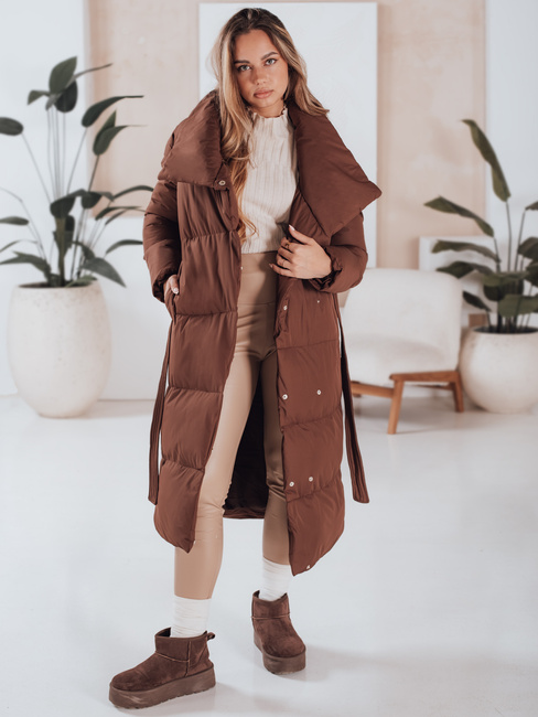 Płaszcz damski długi pikowany FAVI brązowy Dstreet TY4962