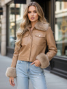 Kurtka skórzana damska z futerkiem kamelowa Dstreet TY5139