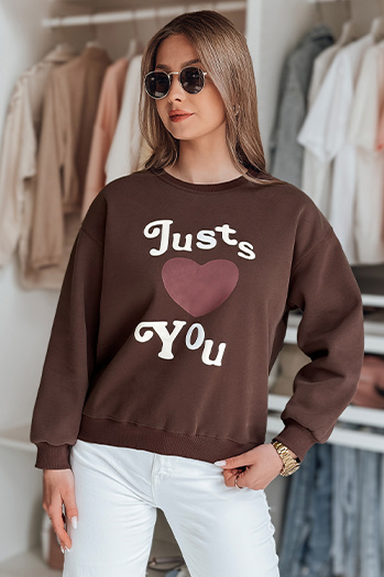Bluza damska oversize z nadrukiem JUST LOVE YOU brązowa Dstreet BY1477