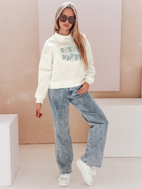 Bluza damska oversize z nadrukiem HAPIRES biała Dstreet BY1484