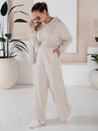 Komplet damski spodnie wide leg i bluza MINALIA beżowy Dstreet AY0917