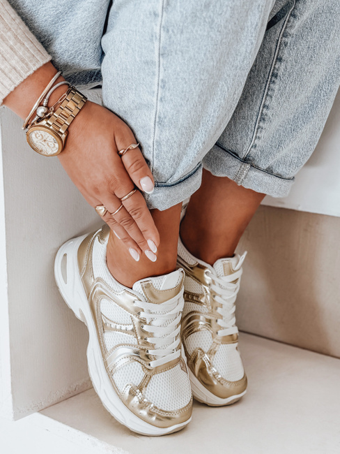 Sneakersy damskie na płaskiej podeszwie GLISSWALK złote Dstreet ZY1002