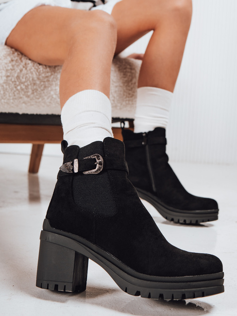 Botki damskie zamszowe na obcasie czarne Dstreet ZY1215