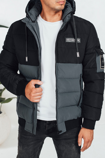 Kurtka męska zimowa z kapturem czarno-szara Dstreet TX5049