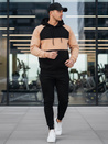 Bluza męska z kapturem w kamelowo-czarne paski Dstreet BX5897