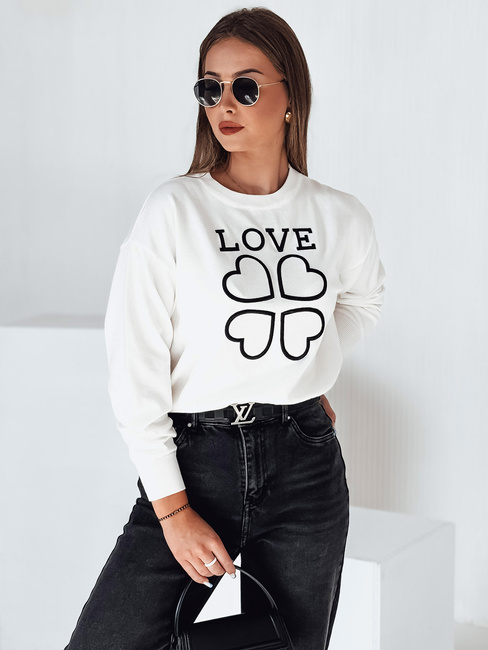 Damski sweter z haftem love CLOVER biały Dstreet MY2337