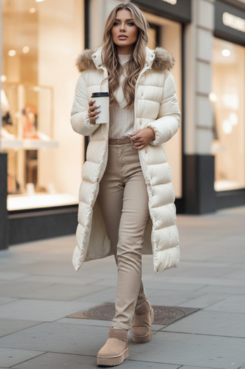 Kurtka zimowa damska pikowana z kapturem CROMBILA biała Dstreet TY4101z