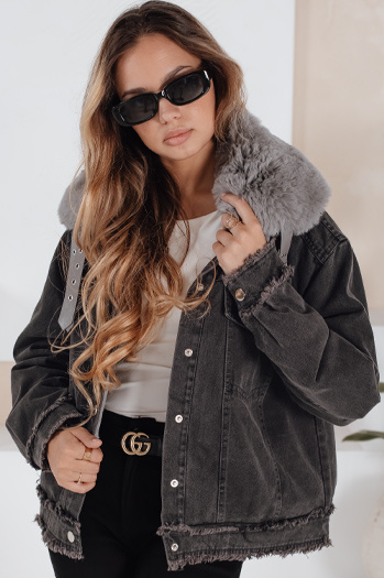 Kurtka damska FURDENIM jeansowa z futerkiem ciemnoszara Dstreet TY5185