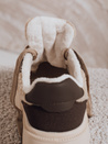 Sneakersy damskie z futerkiem na platformie brązowe Dstreet ZY1082