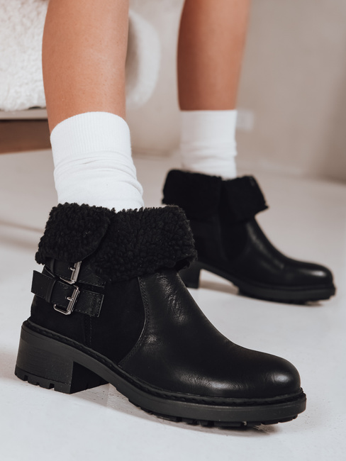 Botki damskie z kożuszkiem czarne Dstreet ZY1250