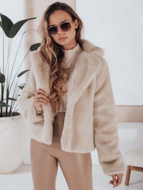 Płaszcz damski futerkowy GLAMFLUFFY krótki beżowy Dstreet TY4984