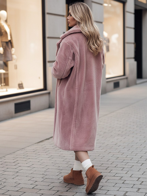 Płaszcz damski zimowy LUXERII długi futerkowy różowy Dstreet TY4689z