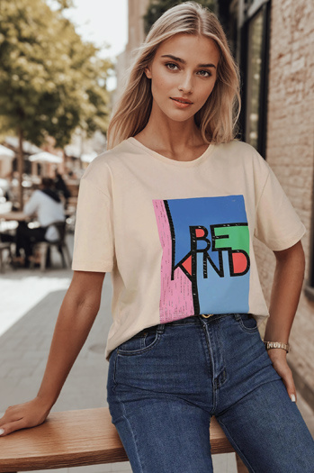 T-shirt damski z nadrukiem KINDBE brzoskwiniowy Dstreet RY2615