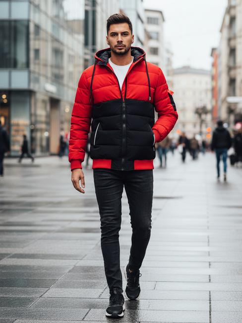 Kurtka męska zimowa z kapturem czarno-czerwona Dstreet TX5100