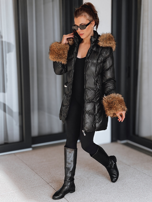 Kurtka damska zimowa pikowana z kapturem czarna Dstreet TY5320