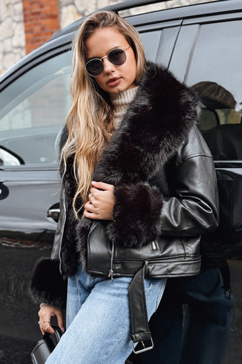 Kurtka ramoneska damska z futerkiem czarna Dstreet TY5233