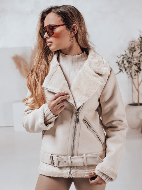 Kurtka damska skórzana z kożuszkiem NORFDIMA biała Dstreet TY4735