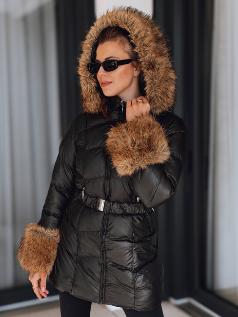 Kurtka damska zimowa pikowana z kapturem czarna Dstreet TY5320